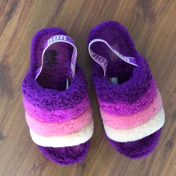 Ugg Fluff Purple and pink slides slippers size 7 - Picture 1 of 7